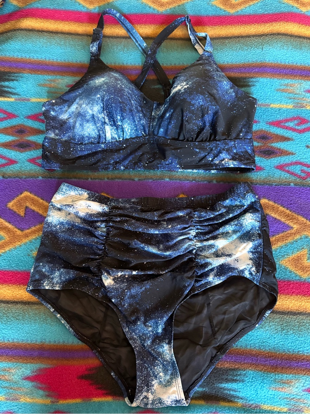 Torrid Blue Water Print Bikini Set Size 1 (1X) High Waist Ruched Two Piece